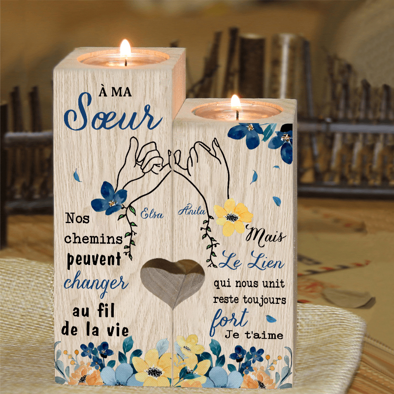 À Ma Sœur - Bougeoir en Bois 2 Prénoms Personnalisés sans bougie