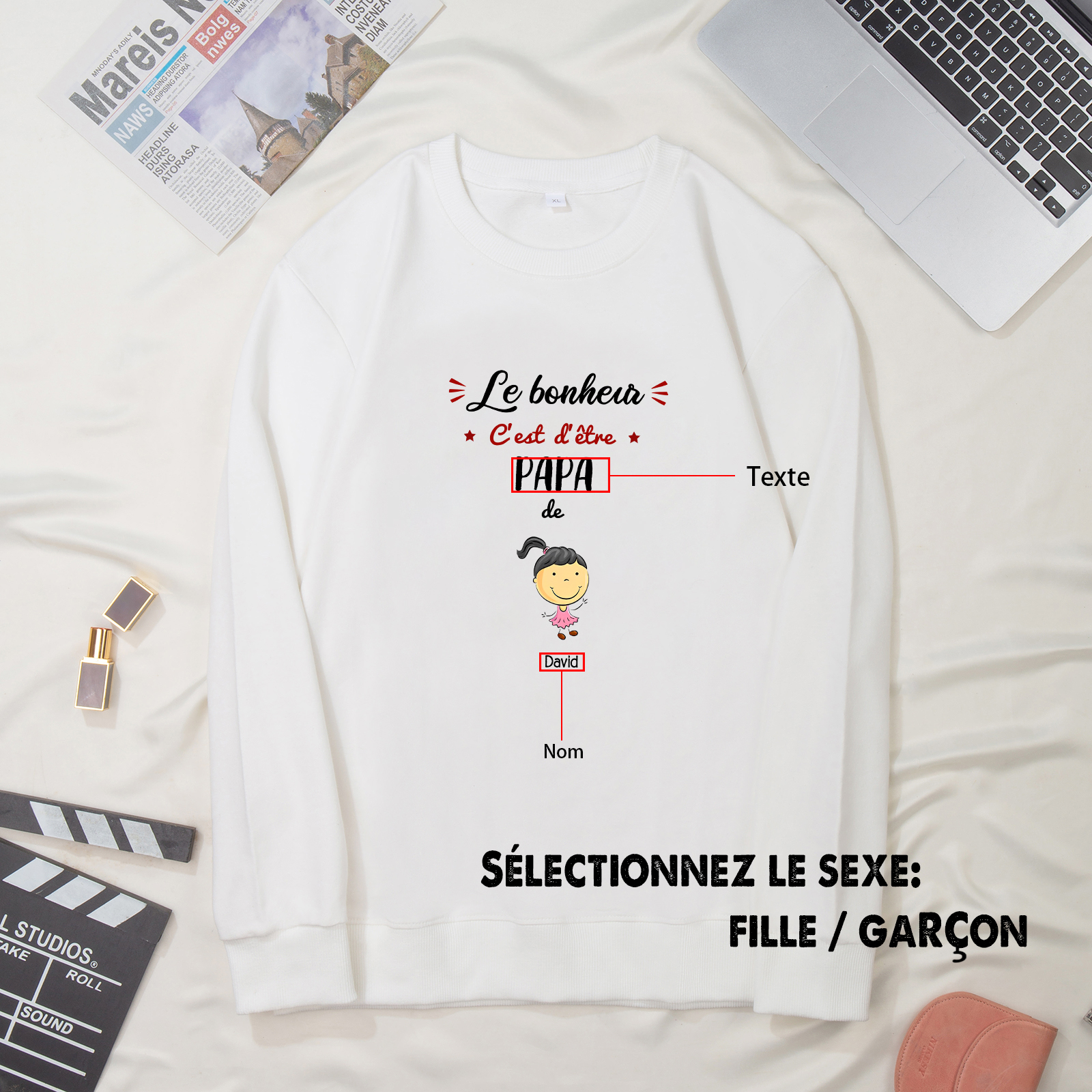 Sweat-Shirt 1 Enfant 1 Prénom Personnalisé avec Texte