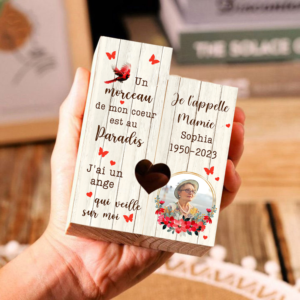 Bougeoir en Bois Commémoratif 1 Prénom et Photo Personnalisé avec Texte et Date sans bougie