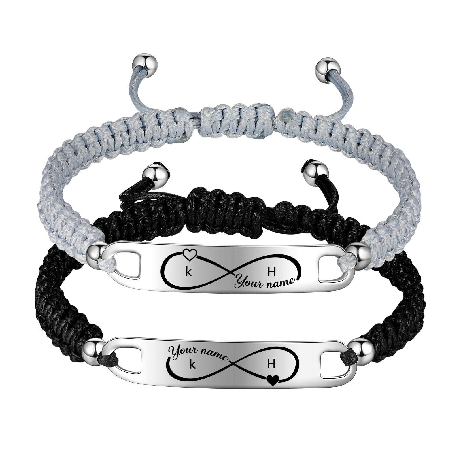 Jessemade FR Bracelet couple 2PCS avec 2 Prénoms Personnalisé avec 2 lettres bracelet en commun Noeud Coulissant