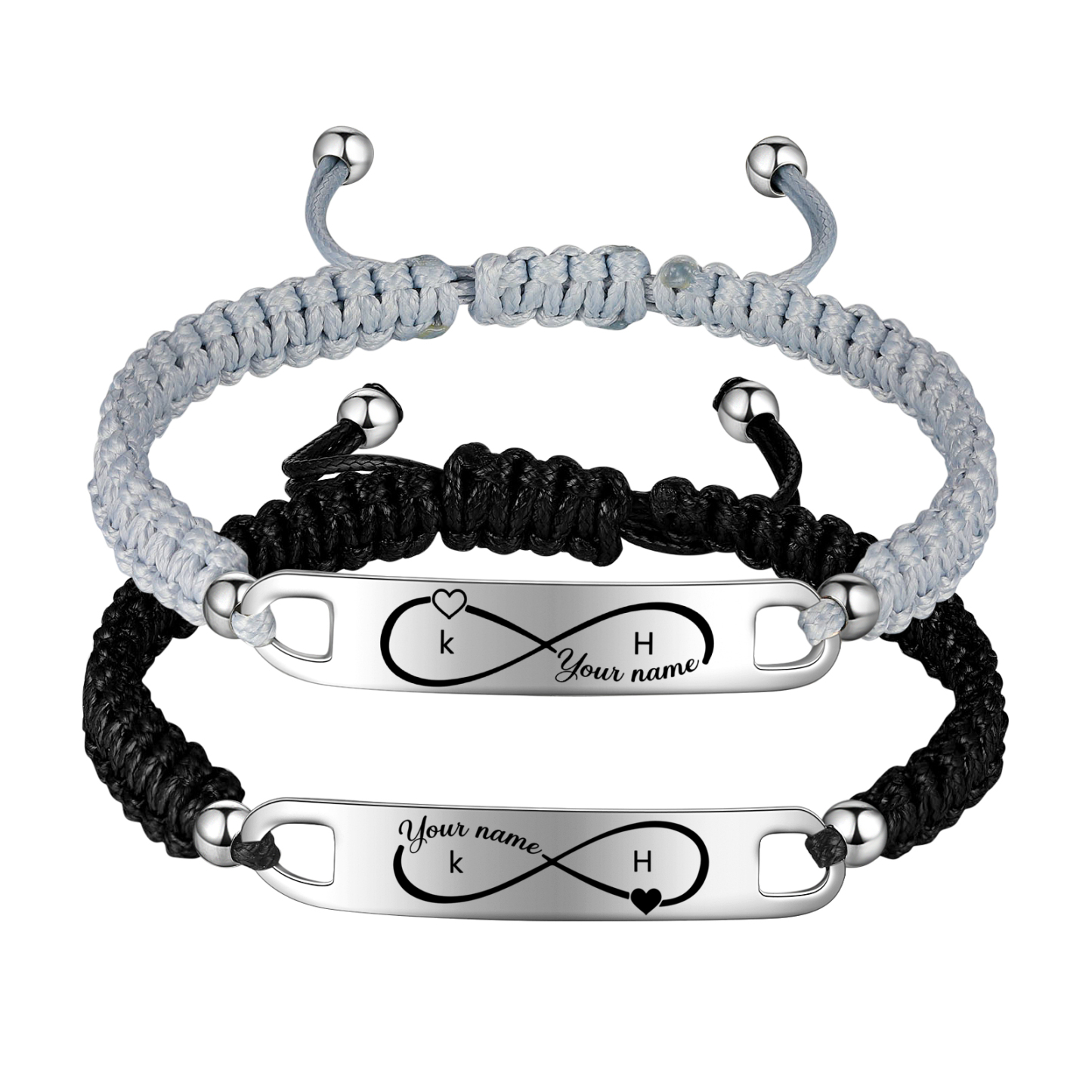 Jessemade FR Bracelet couple 2PCS avec 2 Prénoms Personnalisé avec 2 lettres bracelet en commun Noeud Coulissant