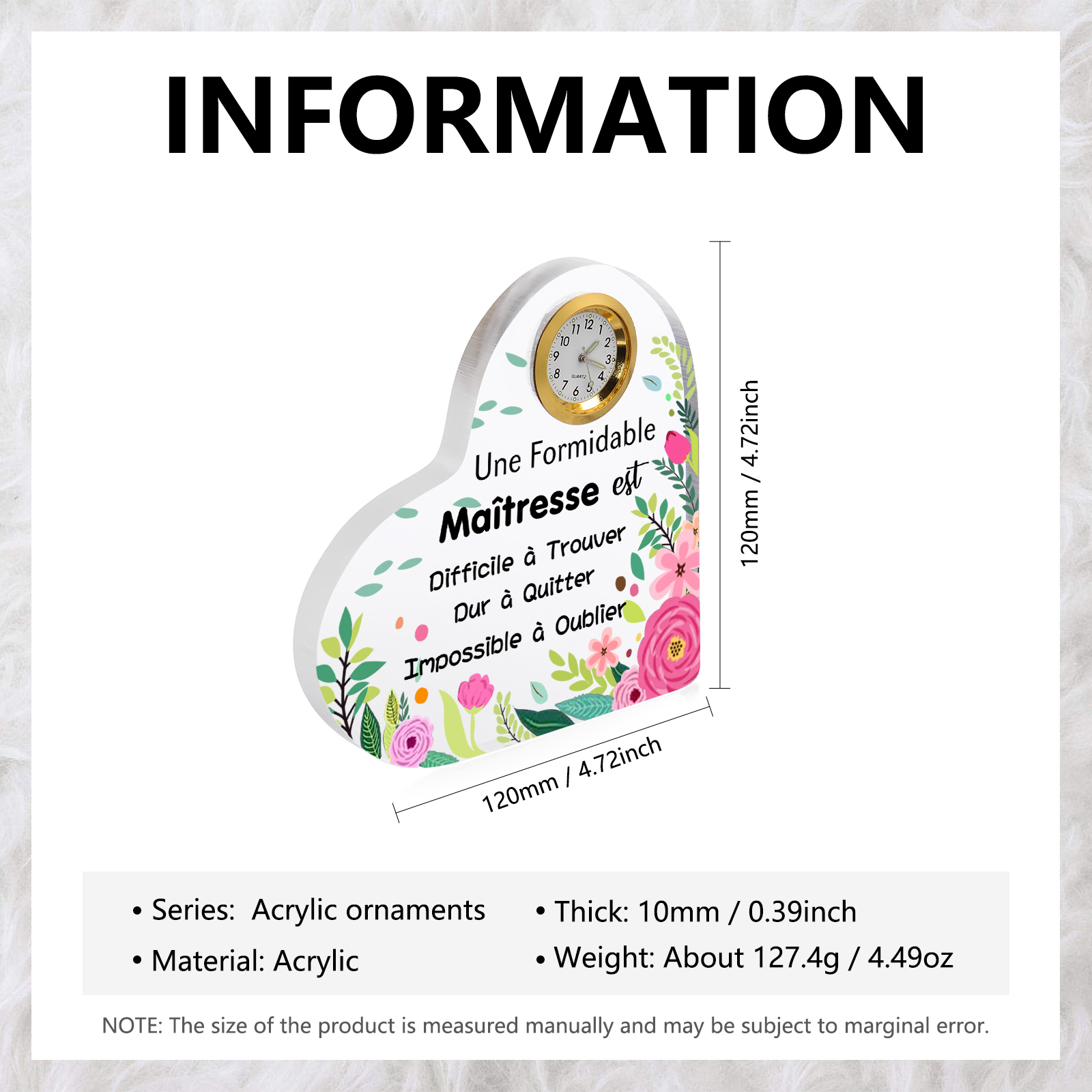 Cadeau Maîtresse – Plaque Cœur en Acrylique avec Horloge et Message Émotionnel | Jessemade