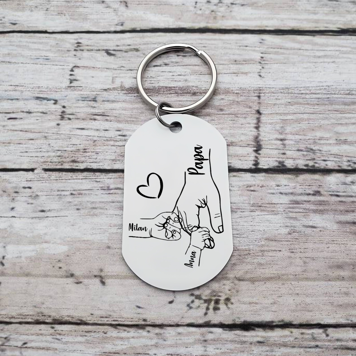 À Mon Papa - Porte-Clés la Main dans la Main 1-4 Noms Personnalisés