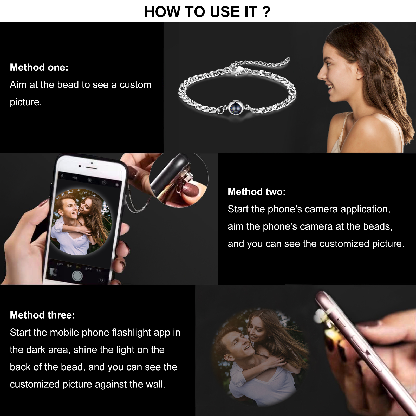 Bracelet Chaîne 1 Photo Personnalisée Bracelet Photo Projection｜Jessemade