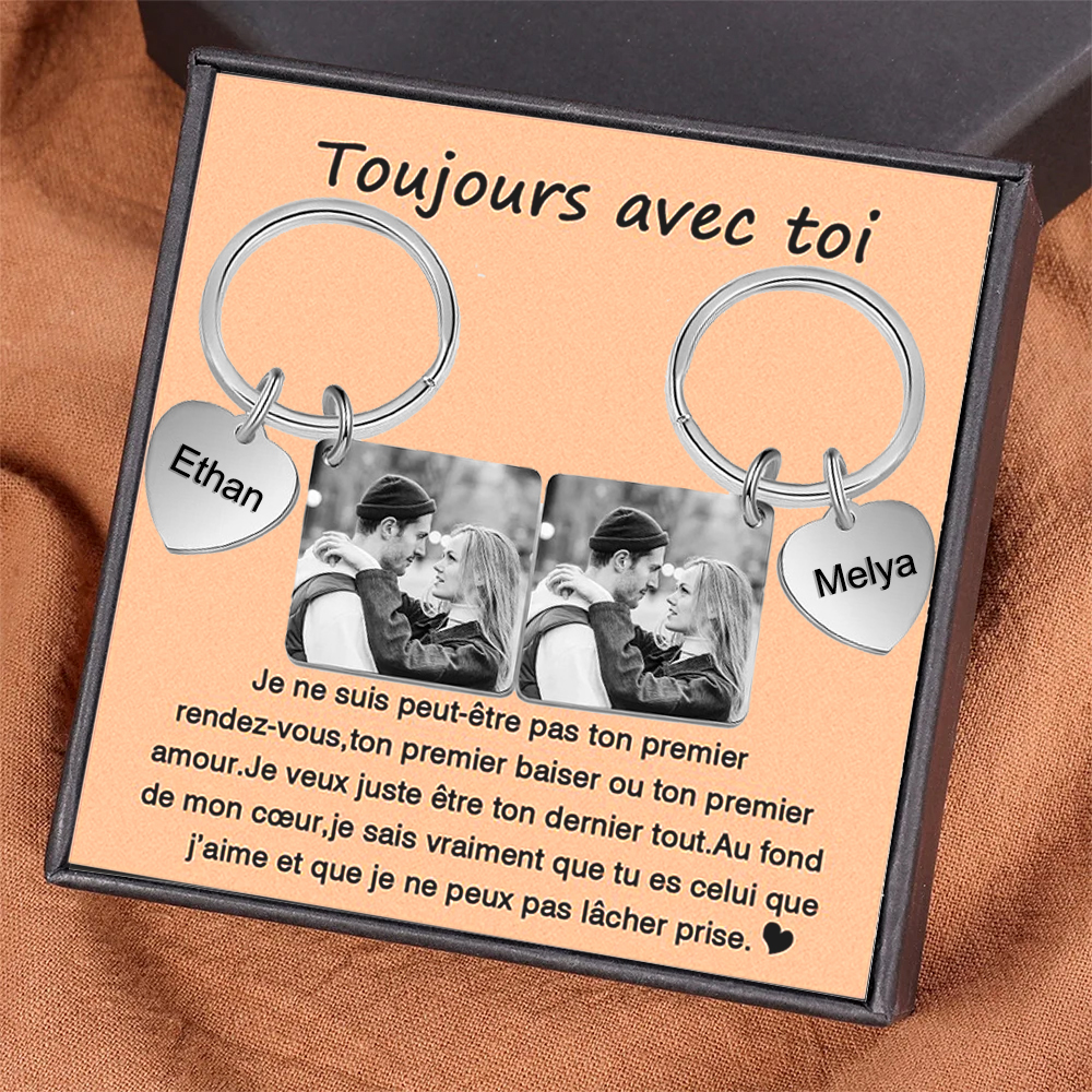 À mon Homme - Porte-Clés Cœur 2 Prénoms Personnalisés avec photo pour Couple