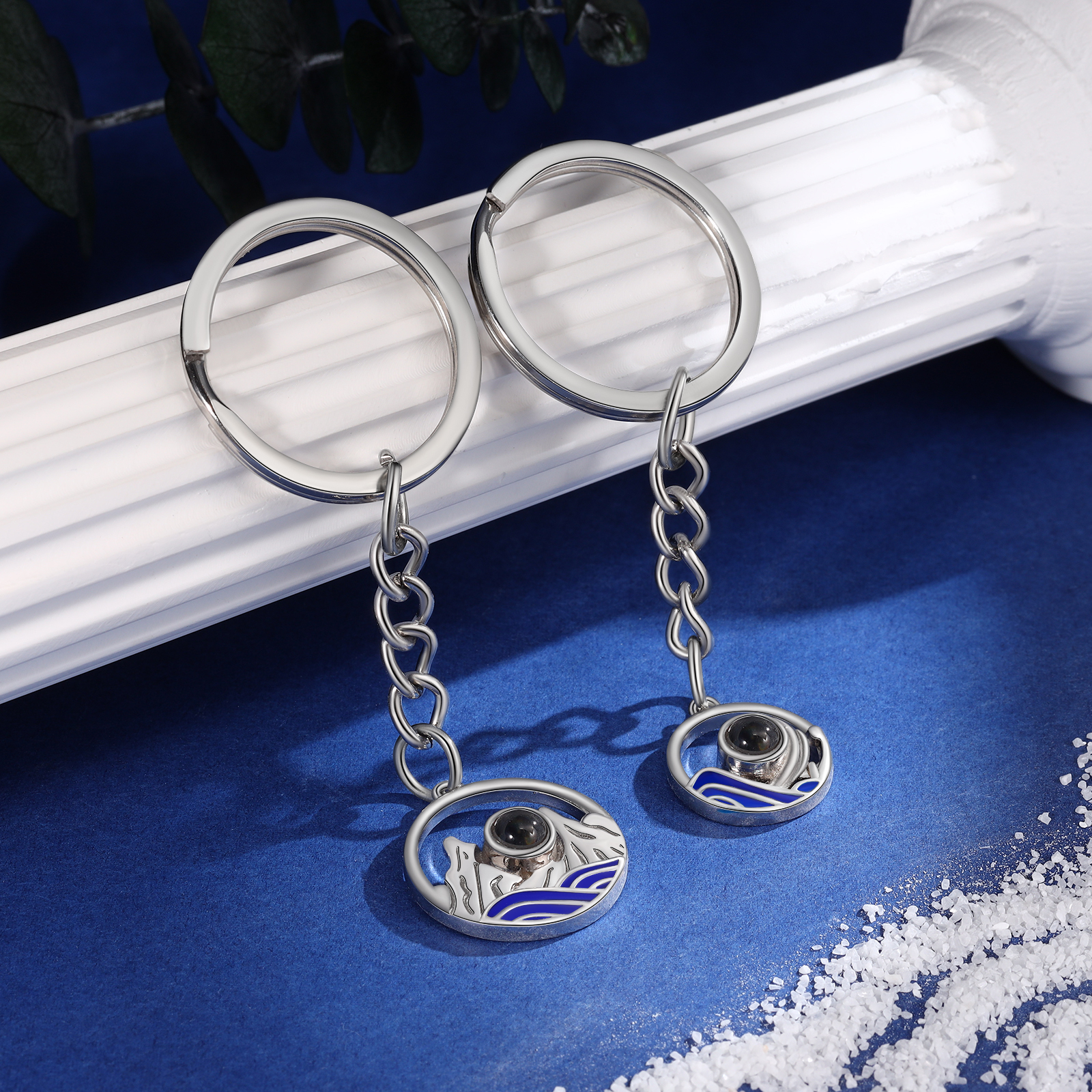 Porte-Clés Projection de Pierres 1 Photo Personnalisée pour Couple