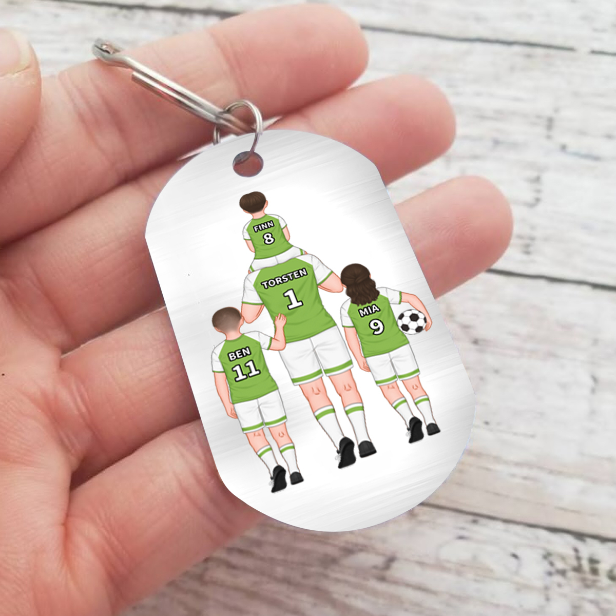 À mon Papa - Porte-Clés Famille du Football 2-4 Prénoms Personnalisés