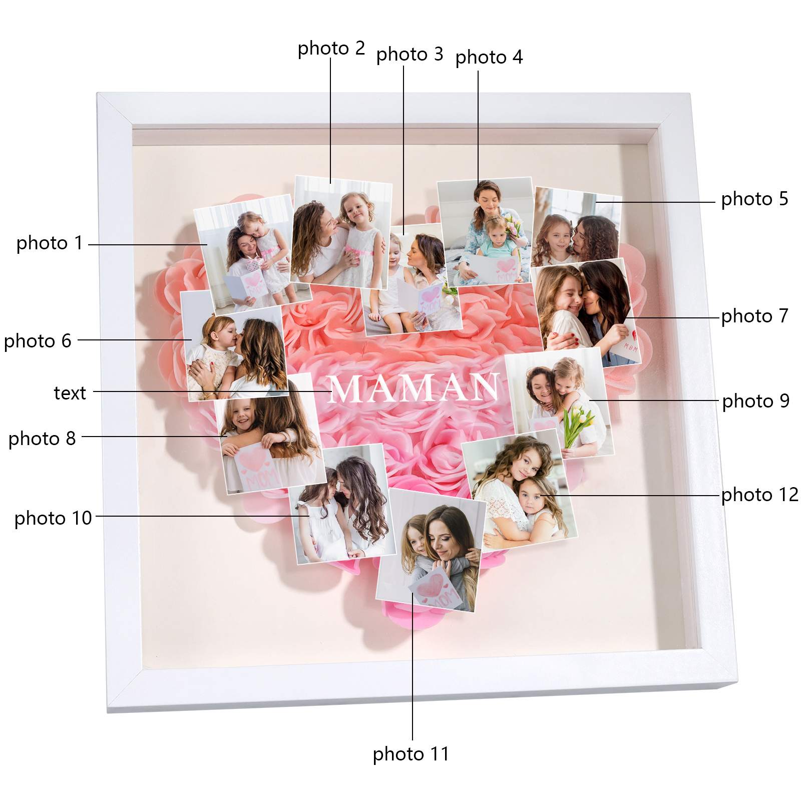 À ma Maman - Cadre Panneau de densité 12 Photos et 1 Texte Personnalisés Ornements Floral pour Famille
