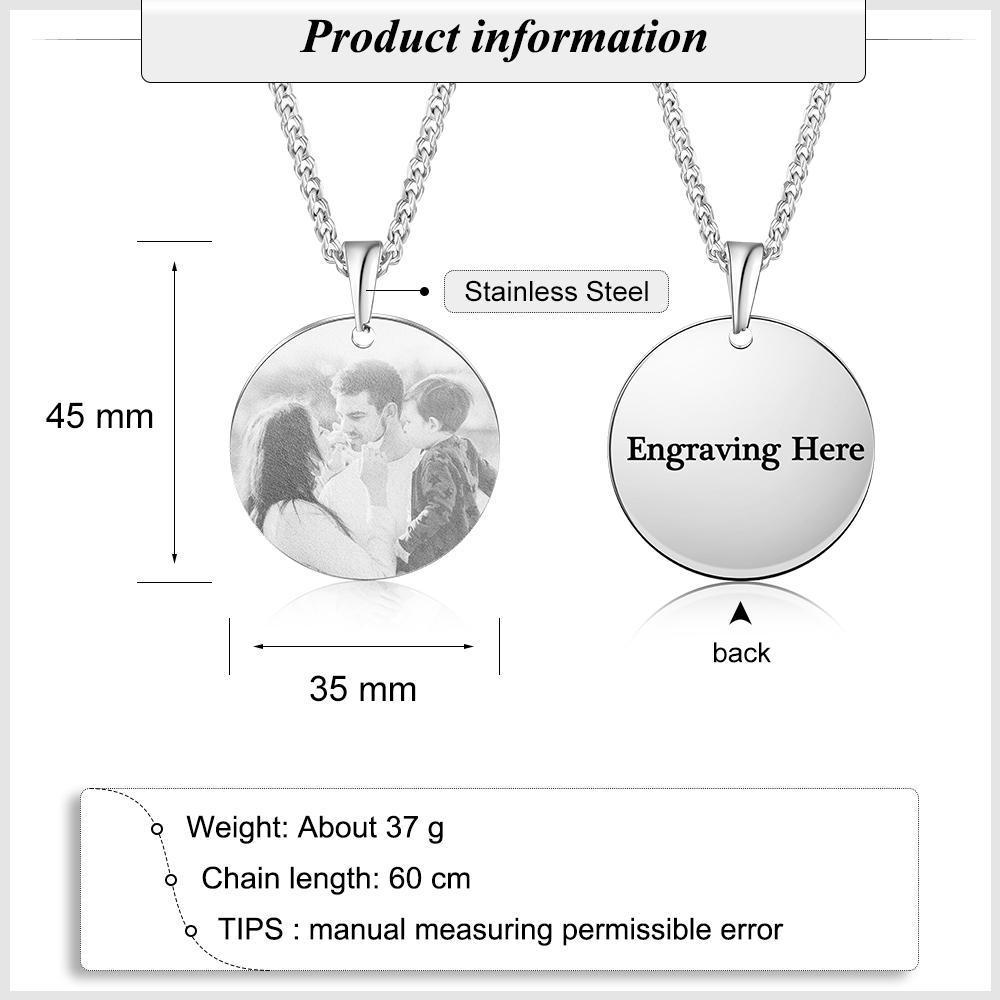 Collier Rond Photo Personnalisé Prénom Gravé pour Couple Collier Homme