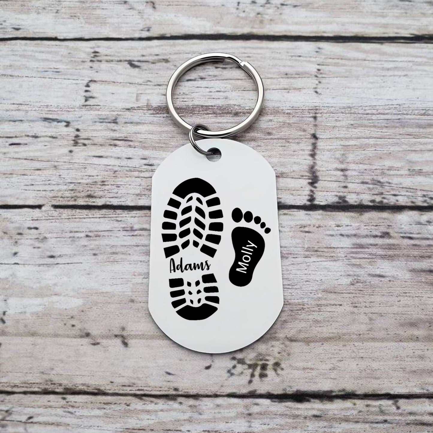 3PCS-Porte-Clés Pieds Bébé 2 Prénoms Personnalisés pour Papa Papi Porte Cles gravés | Jessemade