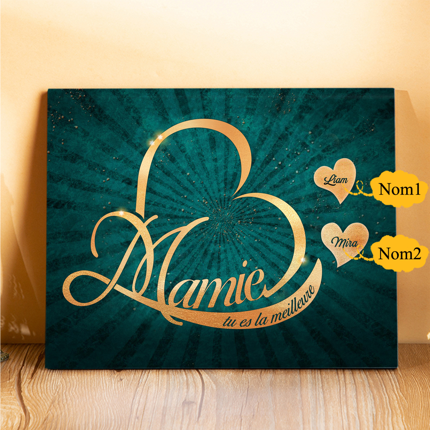 À ma Mamie - Cadre en Bois Cœur 1-6 Prénoms Personnalisés