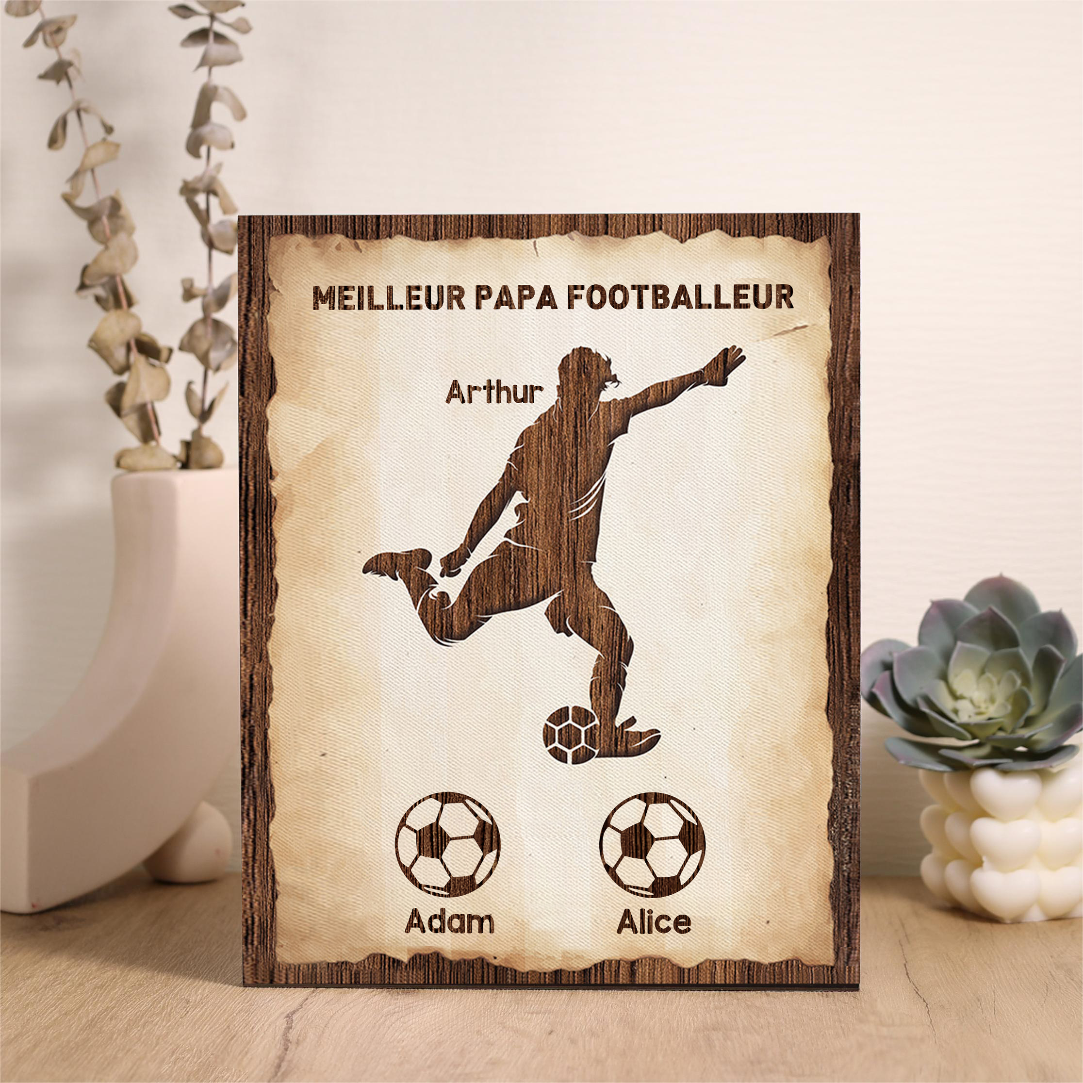 À Mon Papa-Cadre en Bois Football 3 Prénoms Personnalisés