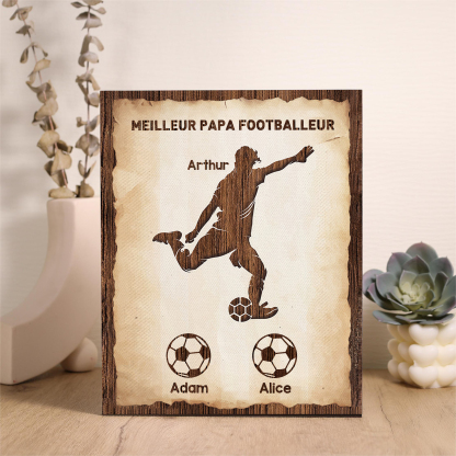 À Mon Papa-Cadre en Bois Football 3 Prénoms Personnalisés