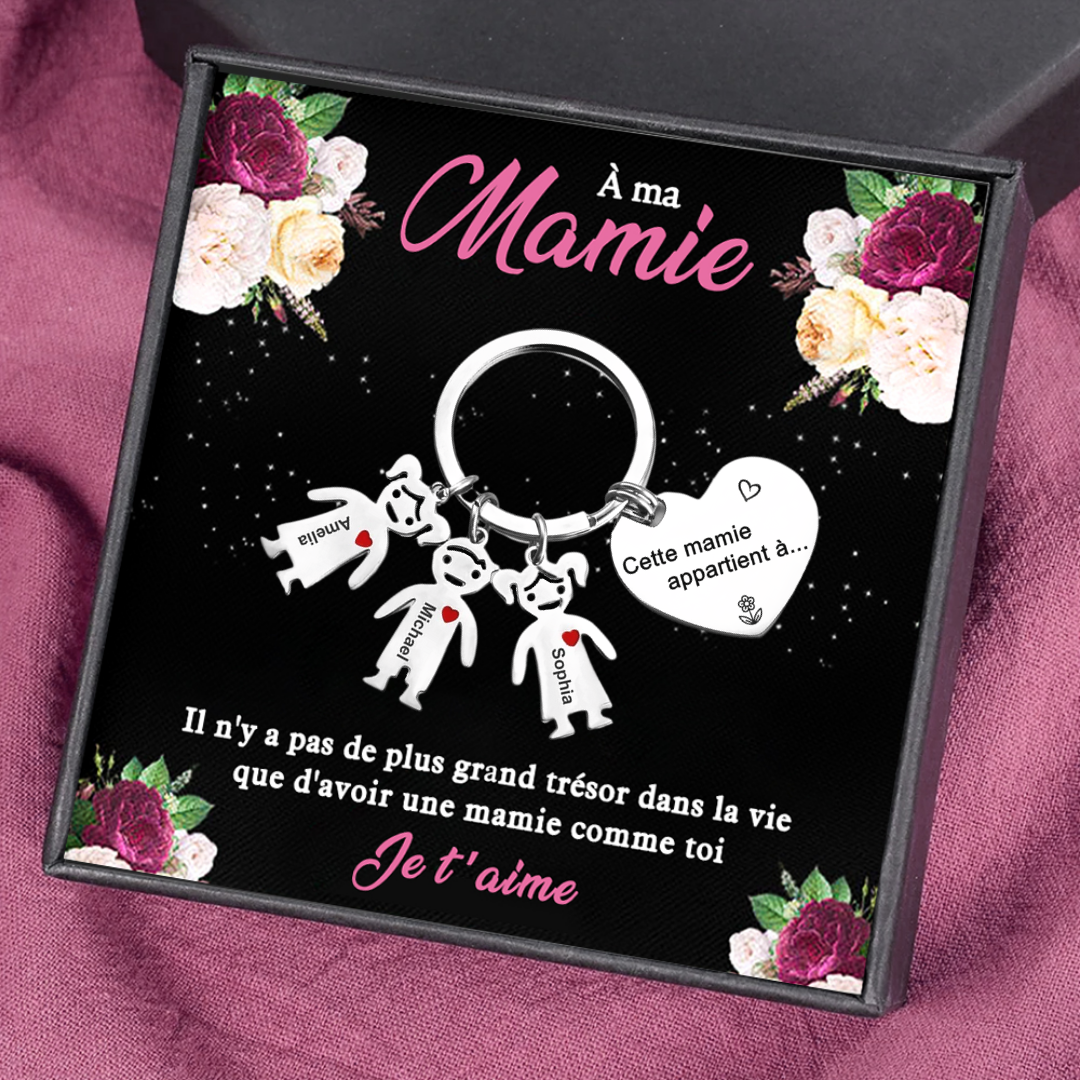 À Ma Mamie - Porte-Clés 3 Prénoms Personnalisé Avec Breloques 3 Enfants