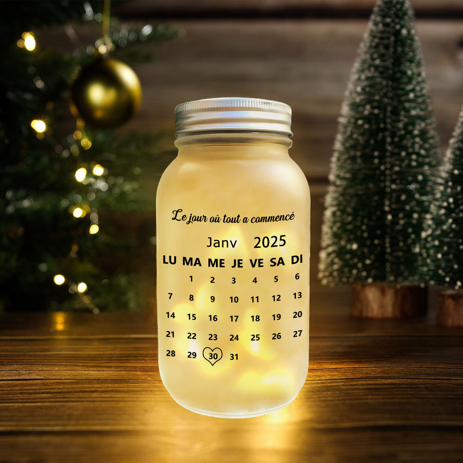 Bouteille Lumineuse Solaire avec Calendrier personnalisé  Mason Jar pour un Couple