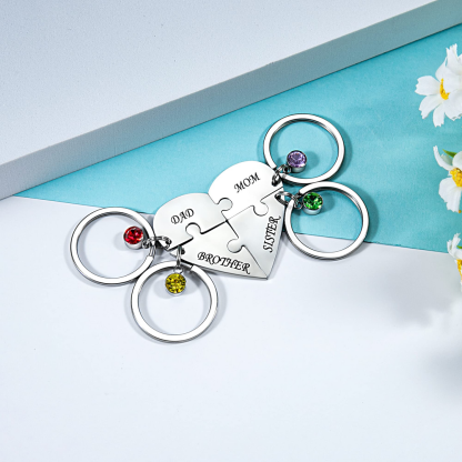 Porte-clés breloque coeur 4 Prénom Personnalisé 4 pierre naissance