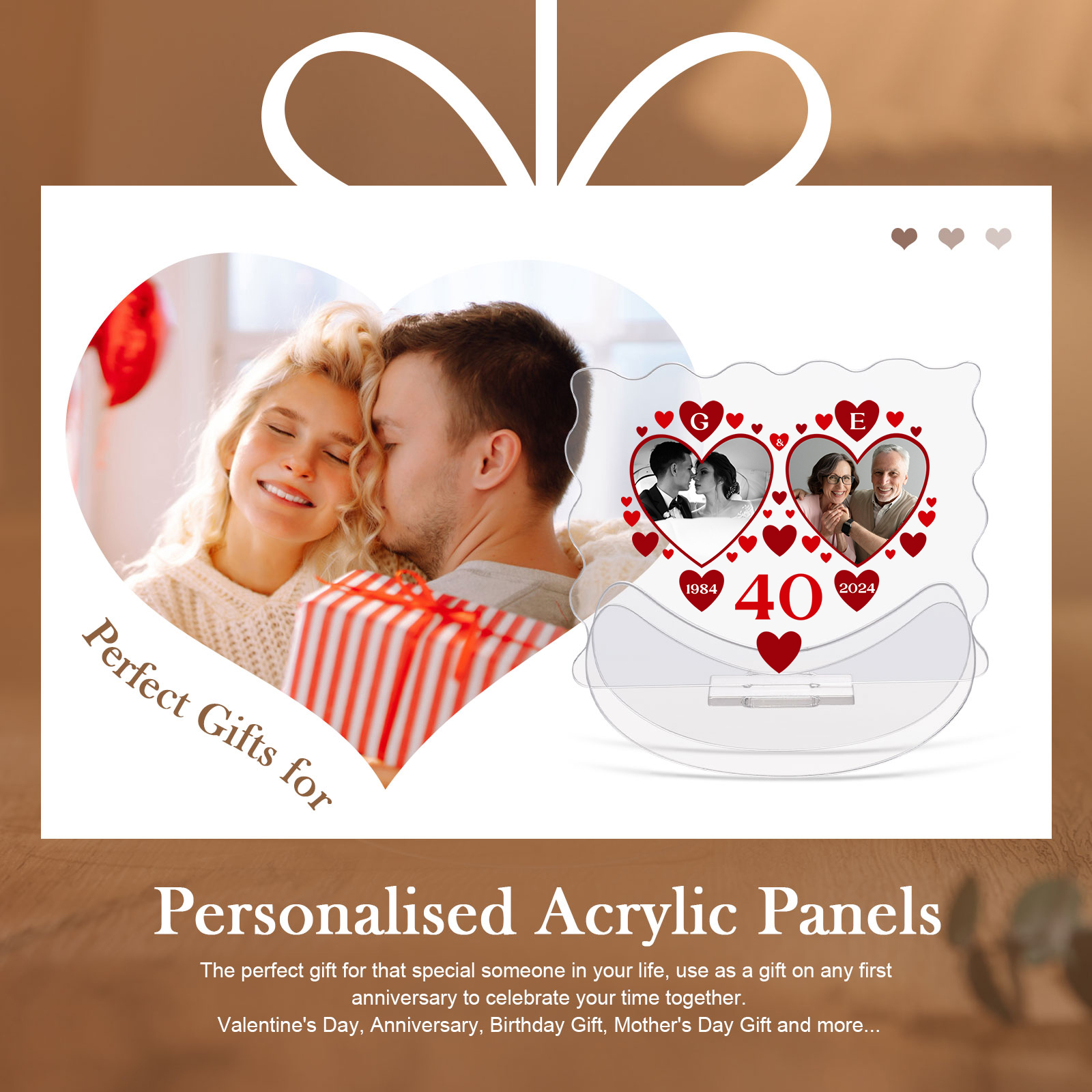 Ornements Panneau Acrylique 2 Lettres et Photos Personnalisées avec Nombre et Année pour Couple