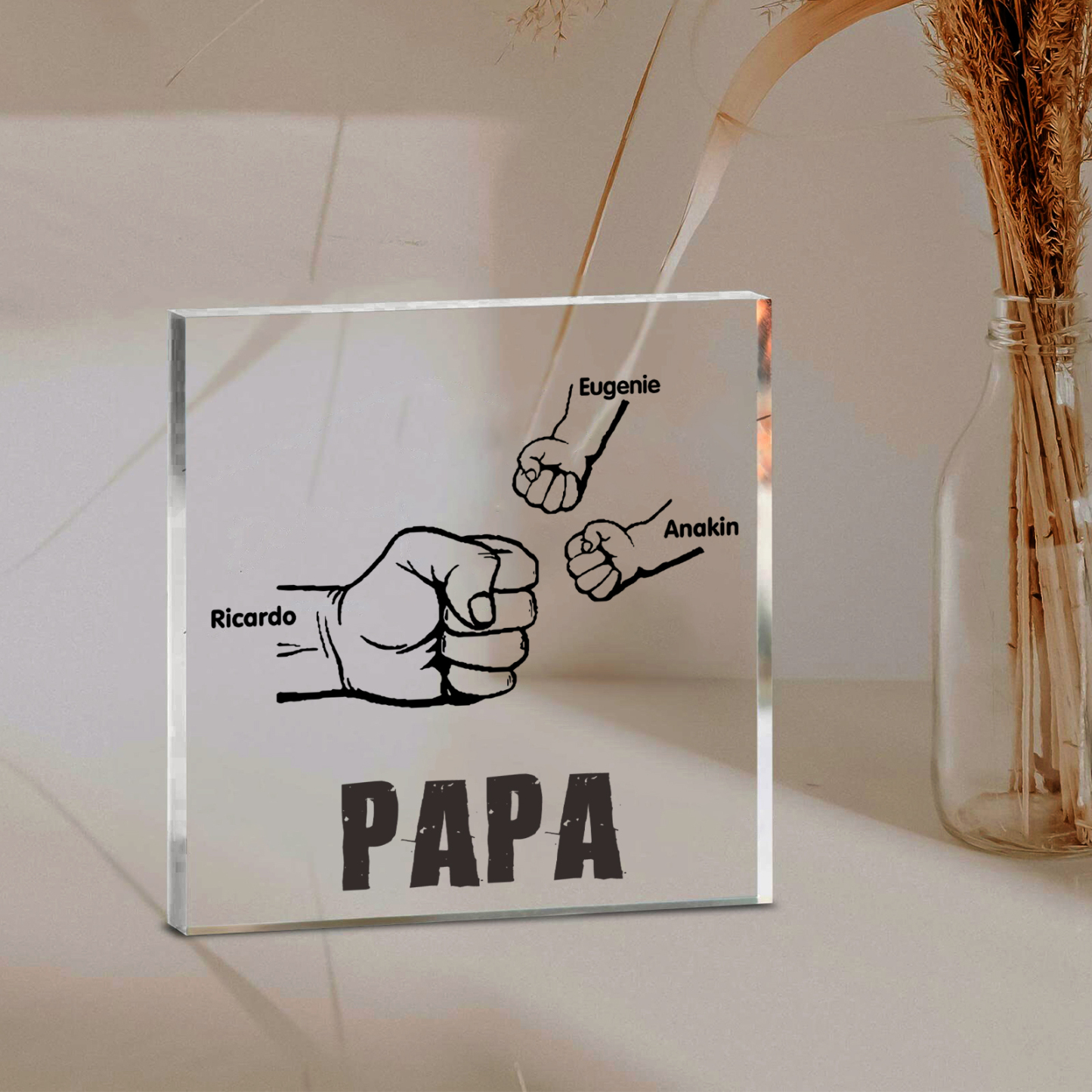 À mon Papa - Plaque Acrylique Carrée Poings 3 Prénoms Personnalisés
