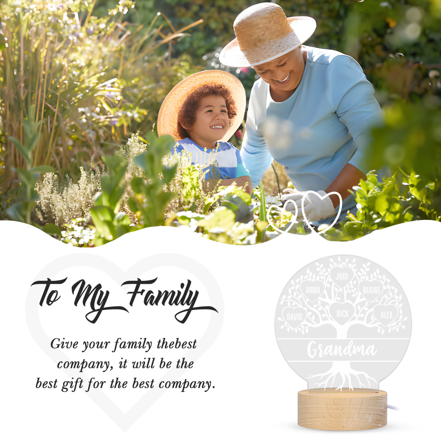 À ma Mamie/Maman - Lampe de chevet Arbre de vie LED Lumières 7 Prénoms Personnalisés pour Famille