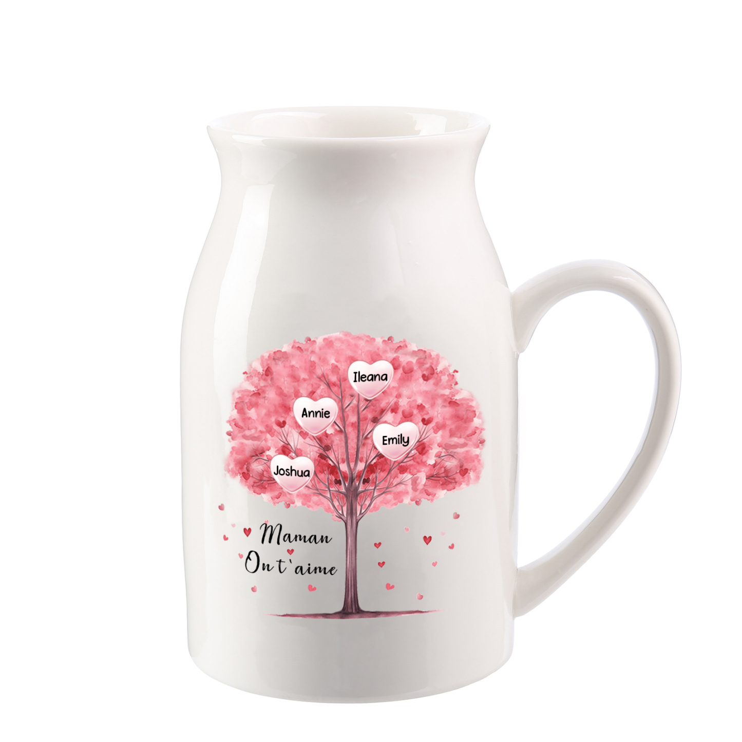 Vase à Fleurs Arbre 4 Prénoms Personnalisés avec Texte Décoration de la Maison