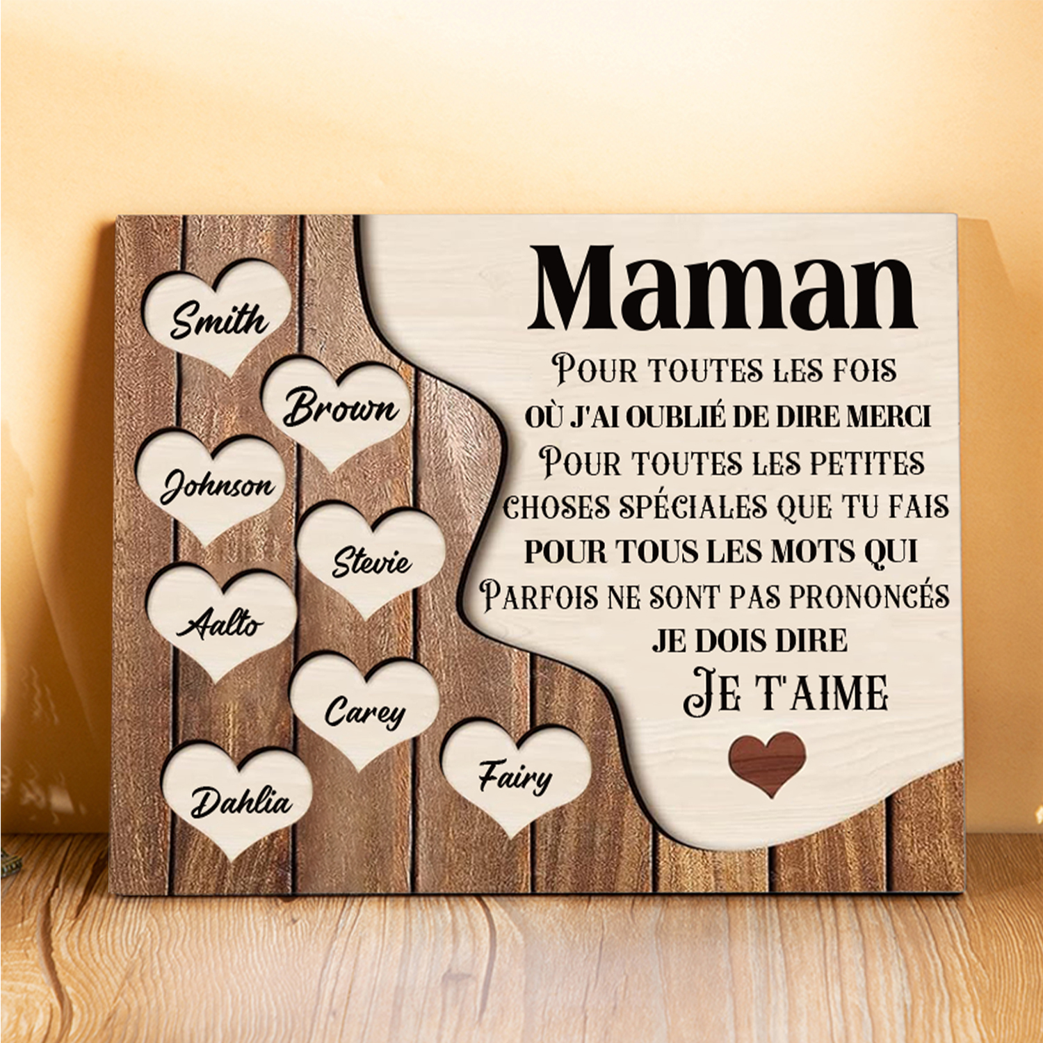 À ma Maman/Mamie - Cadre en Bois 8 Prénoms Personnalisés avec Texte Cadeau pour Famille