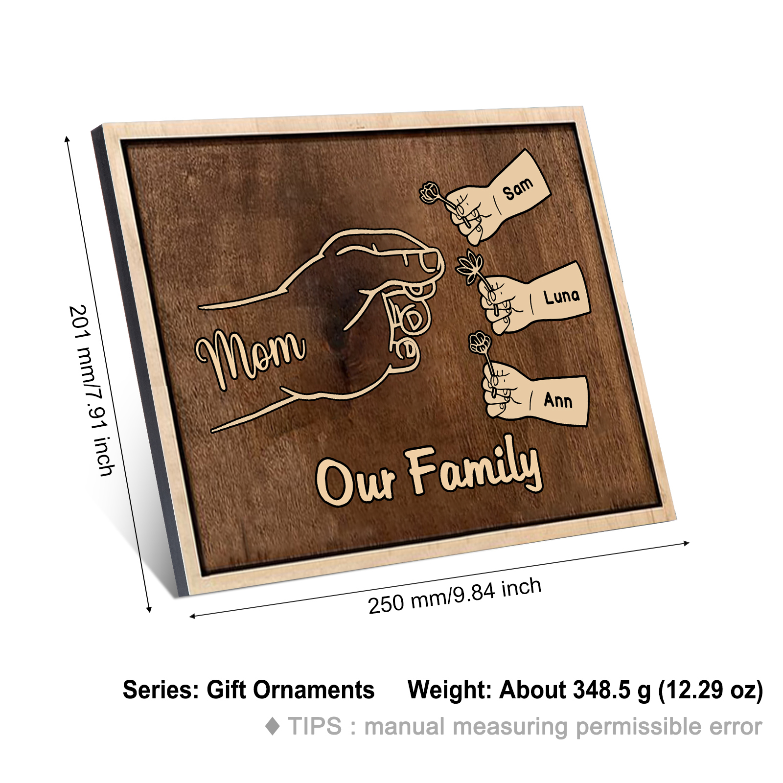 À Maman/Mamie - Cadre en Bois Main et Enfants 4 Prénoms Personnalisés avec Texte Cadeau pour Famille