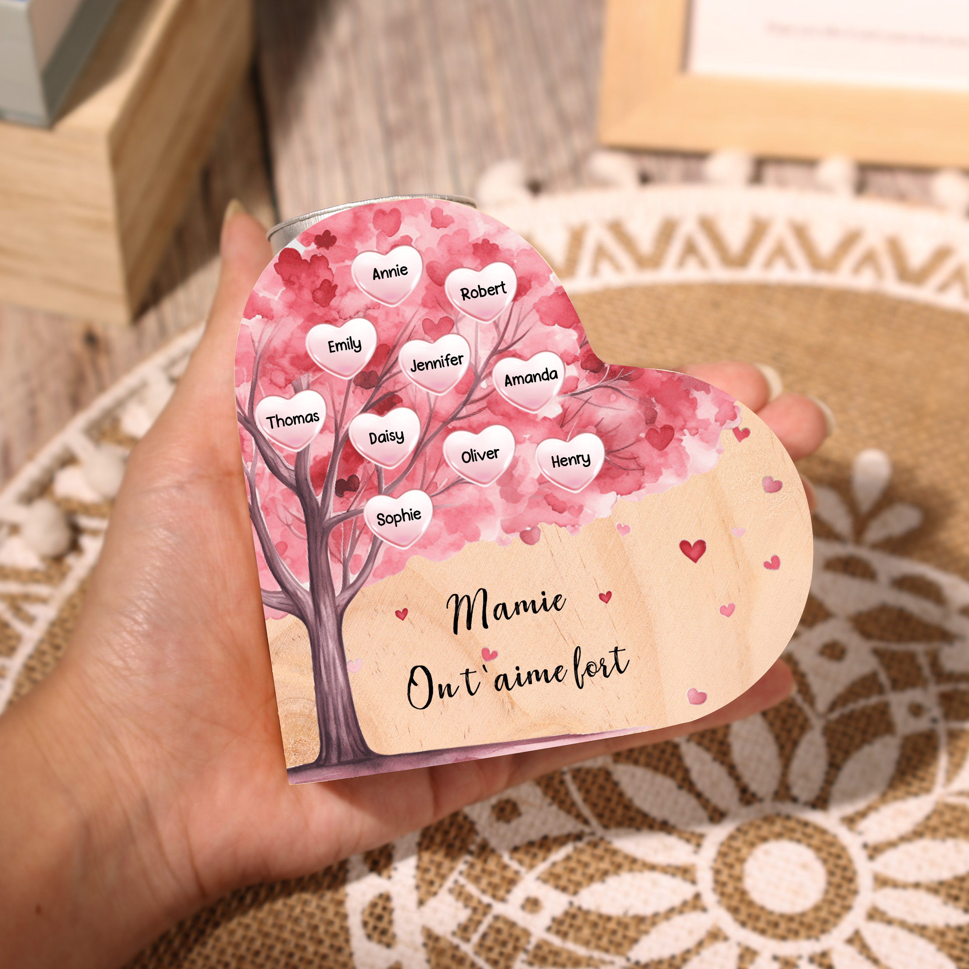 À Ma Maman/Mamie - Bougeoir en Bois Arbre 10 Prénoms et 1 Texte Personnalisés pour Famille sans bougie