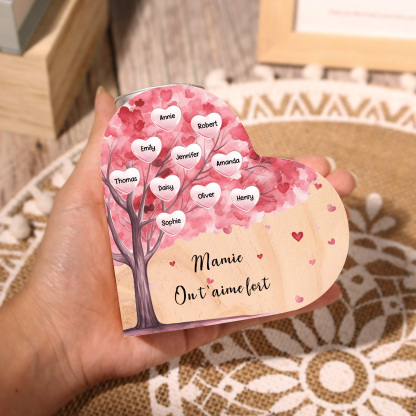 À Ma Maman/Mamie - Bougeoir en Bois Arbre 10 Prénoms et 1 Texte Personnalisés pour Famille sans bougie