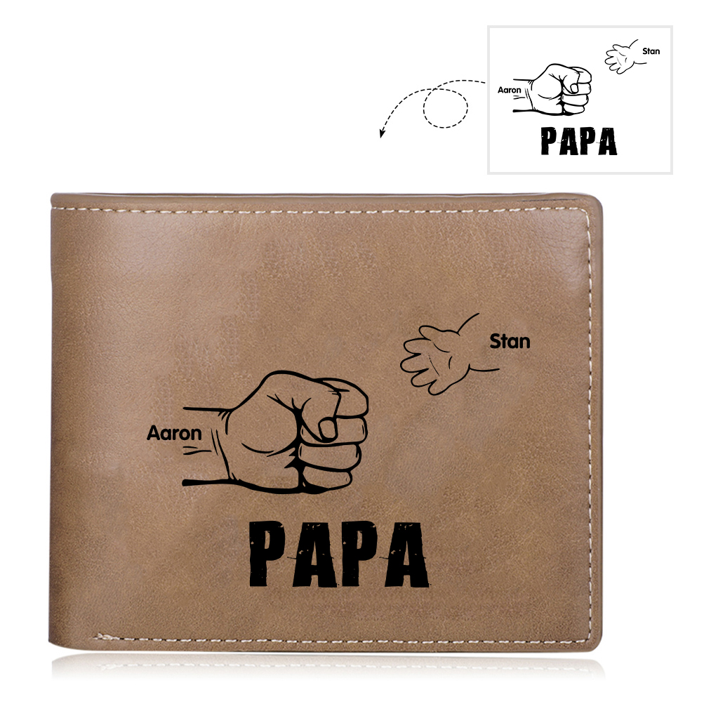 À mon Papa - Portefeuille Poings 2 Prénoms Personnalisés Classique Homme
