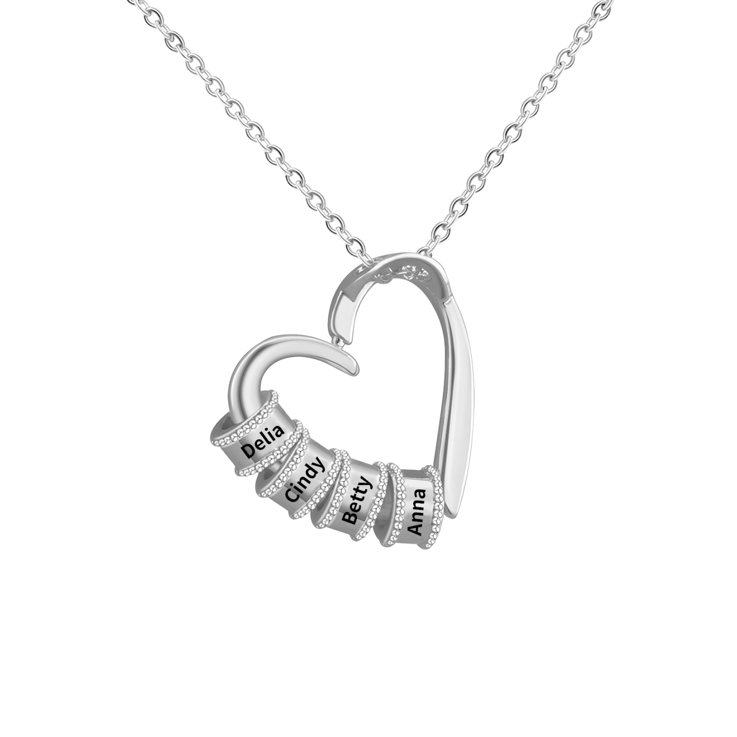 Collier Pendentif Cœur 4 Prénoms et Perles Personnalisés Collier Femmes