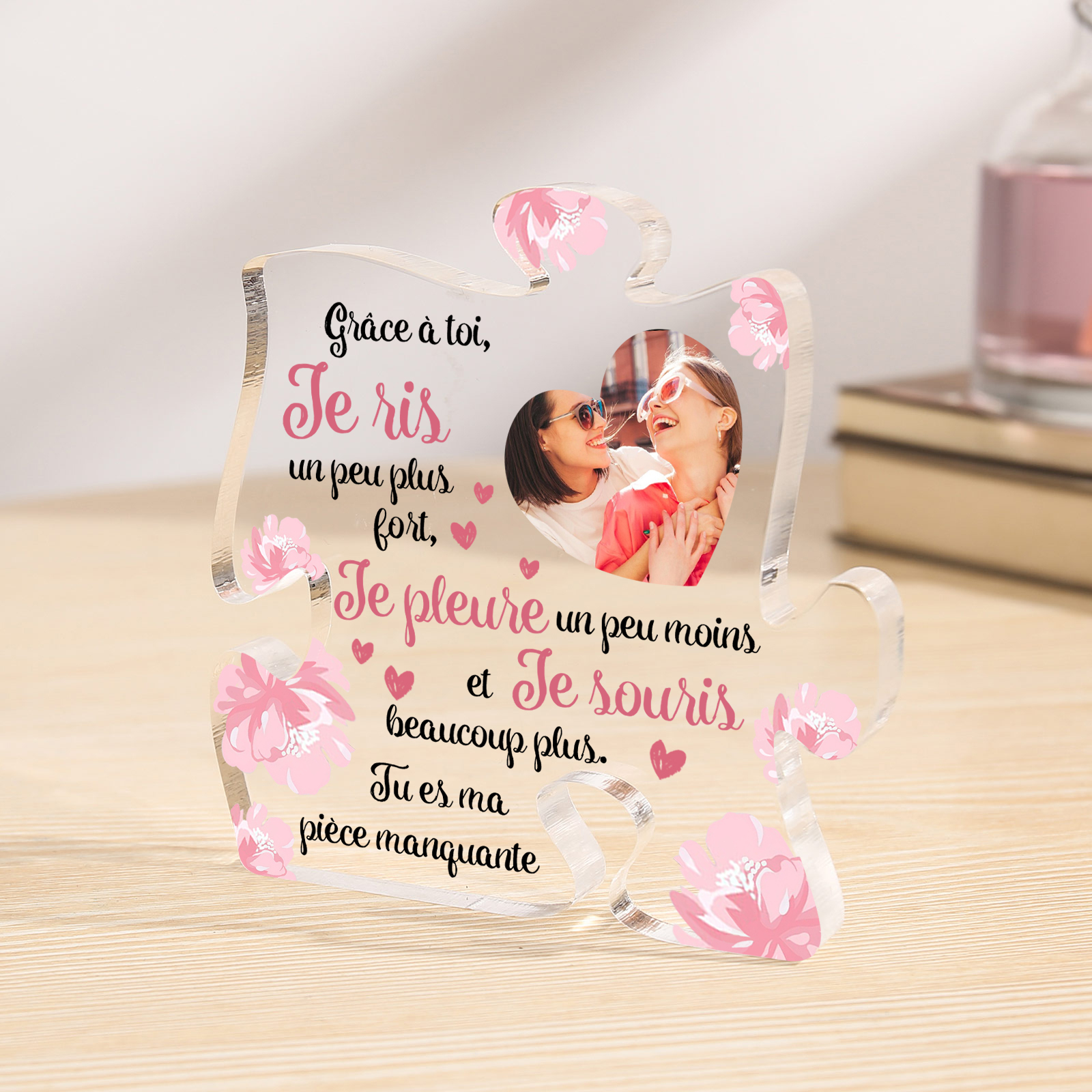 À ma Sœur - Plaque Acrylique en forme de Puzzle Photo Personnalisée pour Femme