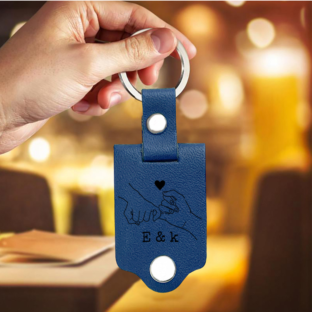 Porte-Clés 2 Lettres et Photo Personnalisées avec Texte pour Couple