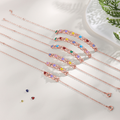 Bracelet à Breloque 2 Prénoms Personnalisé avec 2 Pierres de Naissance