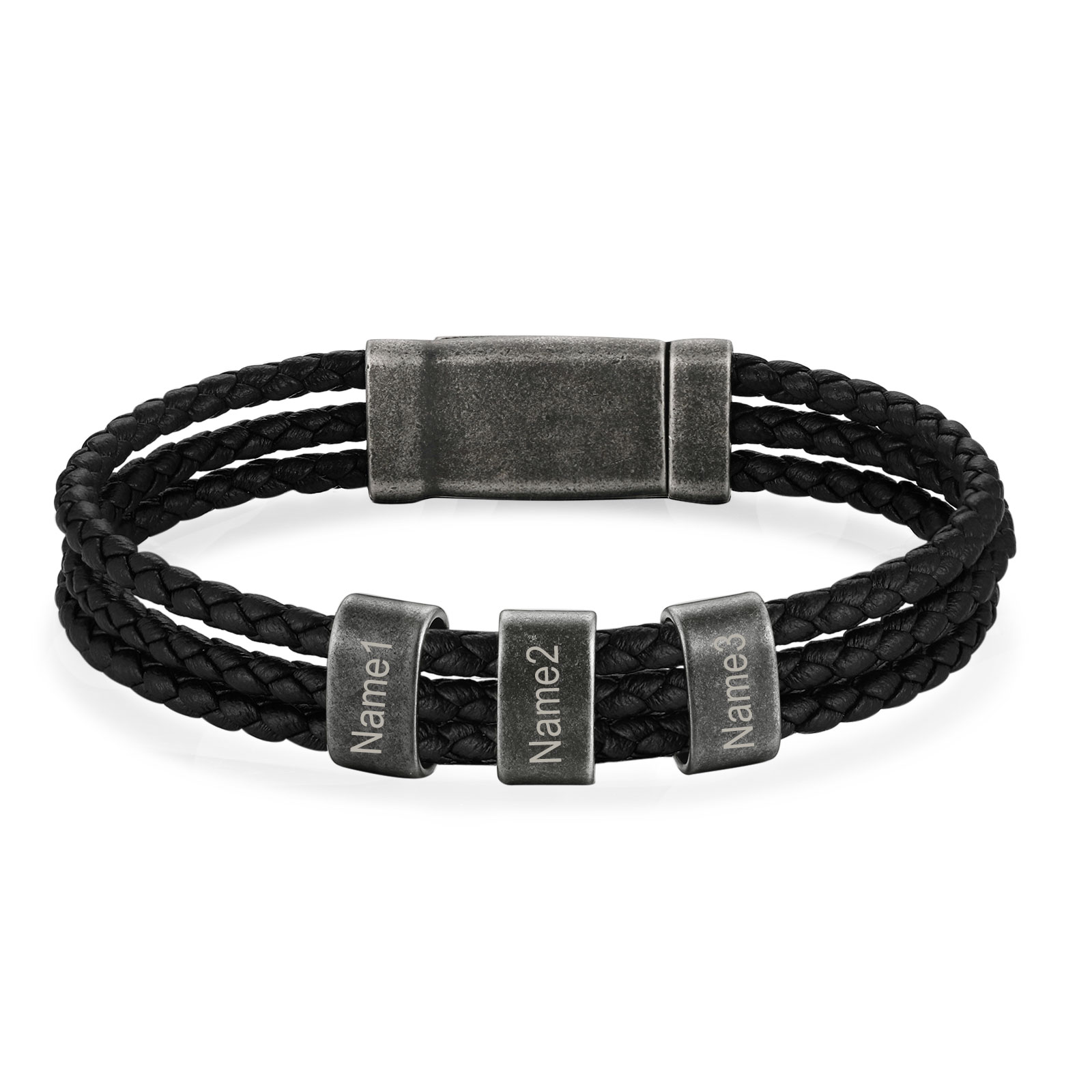 Bracelet 3 Prénoms Personnalisés avec Médaille en Acier Inoxydable | Cadeau Unique avec Gravure