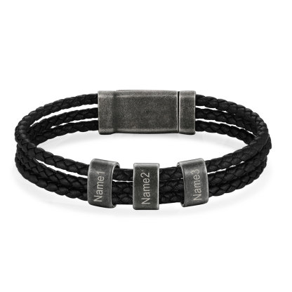 Bracelet 3 Prénoms Personnalisés avec Médaille en Acier Inoxydable | Cadeau Unique avec Gravure