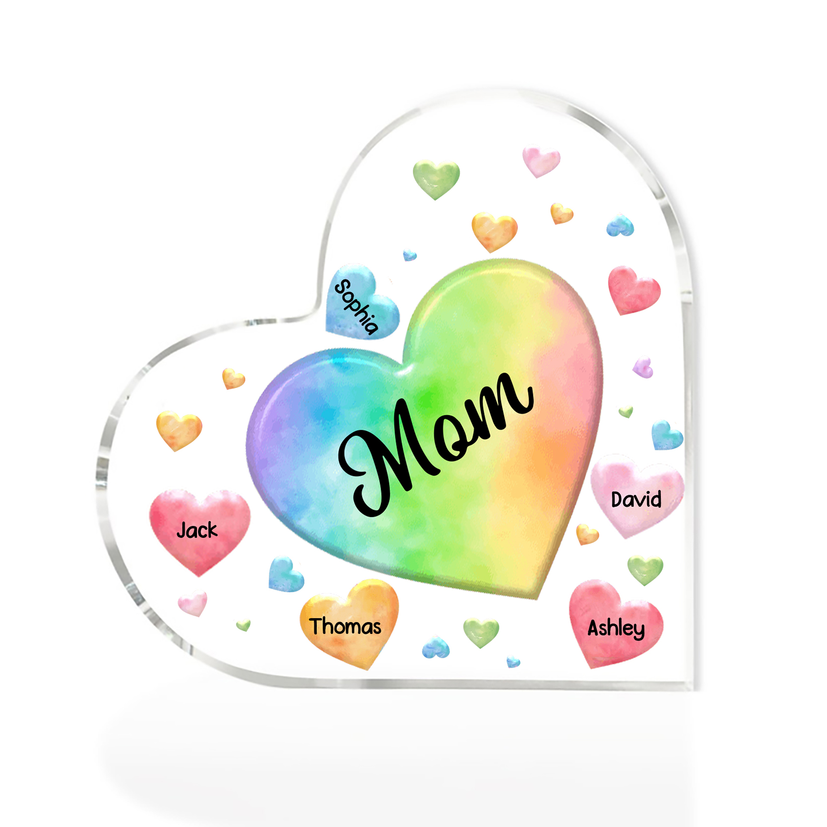 À ma Maman/Mamie - Plaque Acrylique en Forme de Cœur 5 Prénoms Personnalisés avec 1 Texte