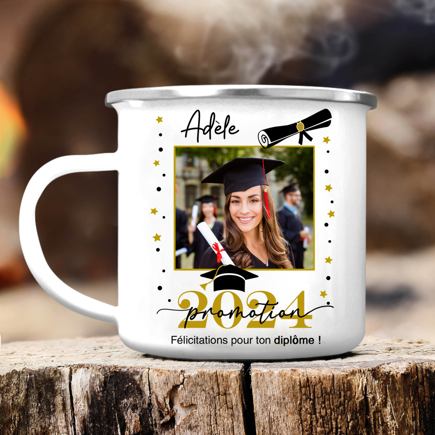 Tasse émaillée Diplômé 1 Prénom et Photo Personnalisés avec Année Cadeau de remise des diplômes