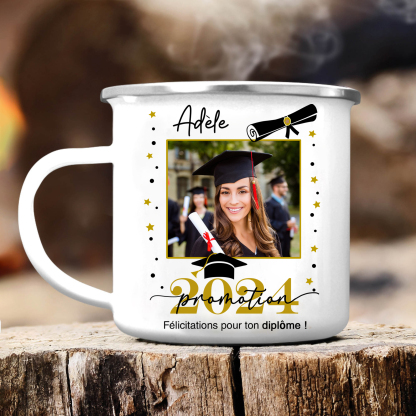 Tasse émaillée Diplômé 1 Prénom et Photo Personnalisés avec Année Cadeau de remise des diplômes