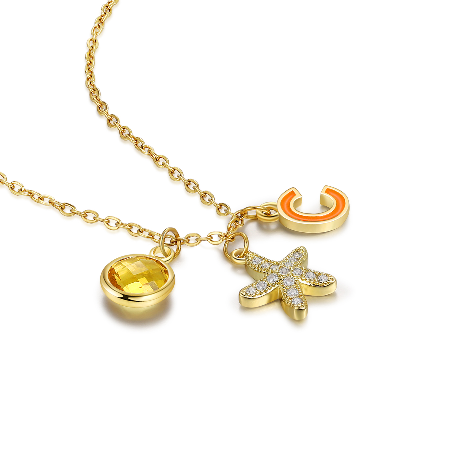 Collier Enfants Bébé Collier Étoile de mer 1 Pierre de Naissance et 1 Lettre pour Fille Filleule