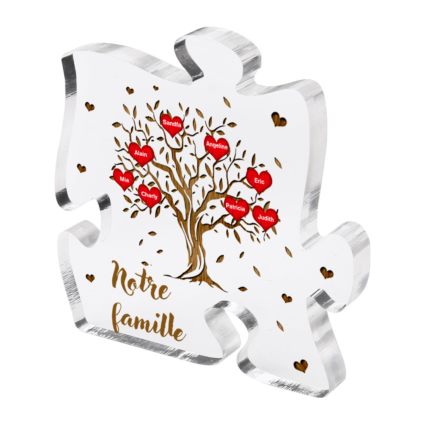 Plaque Acrylique en forme de Puzzle Arbre de Vie 8 Prénoms et Texte Personnalisés