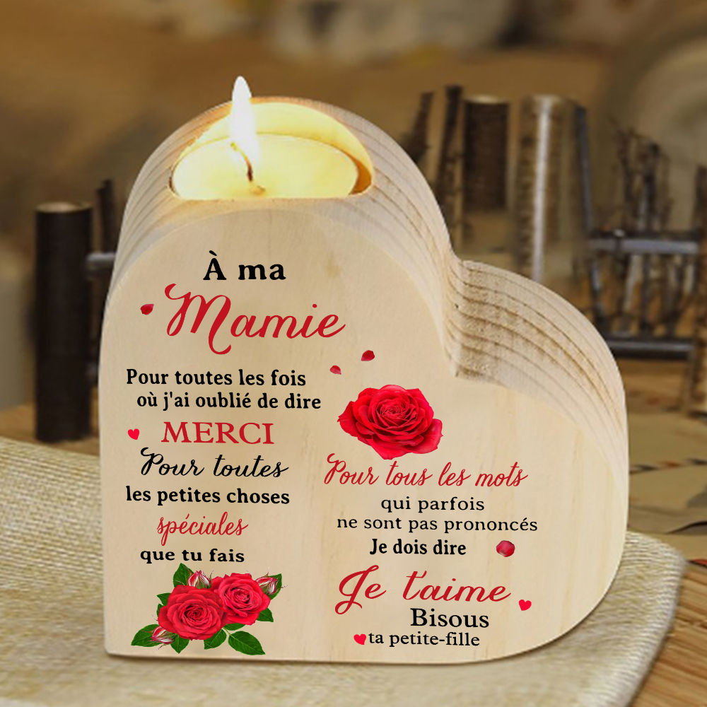 À Ma Mamie - Bougeoir en Bois sans bougie cadeau de Petite-Fille pour Mamie