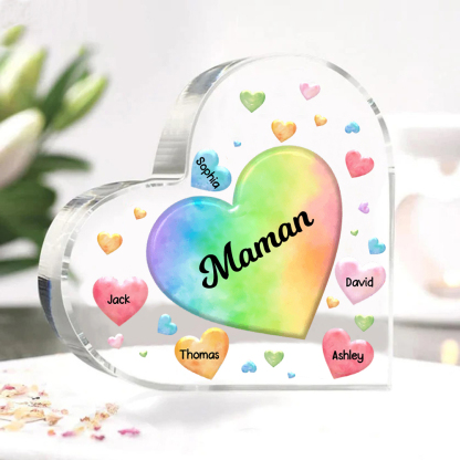 À ma Maman/Mamie - Plaque Acrylique en Forme de Cœur 5 Prénoms Personnalisés avec 1 Texte