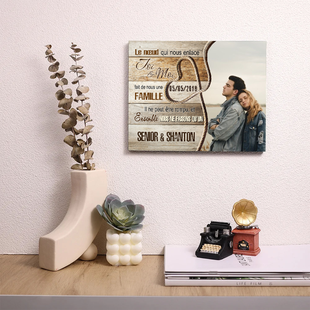 Cadre en Bois 2 Prénoms Personnalisés avec Date et Photo pour Couple Cadeau Saint Valentin | Jessemade