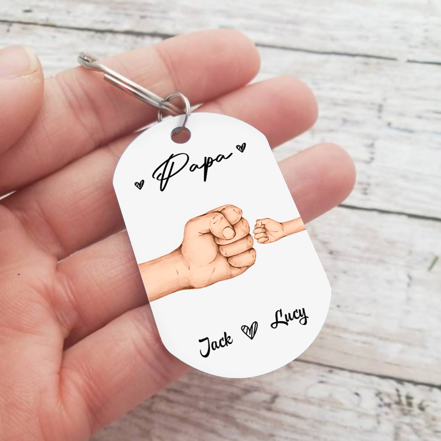 À Papa/Papi - Porte-Clés Poings 2 Prénoms Personnalisés