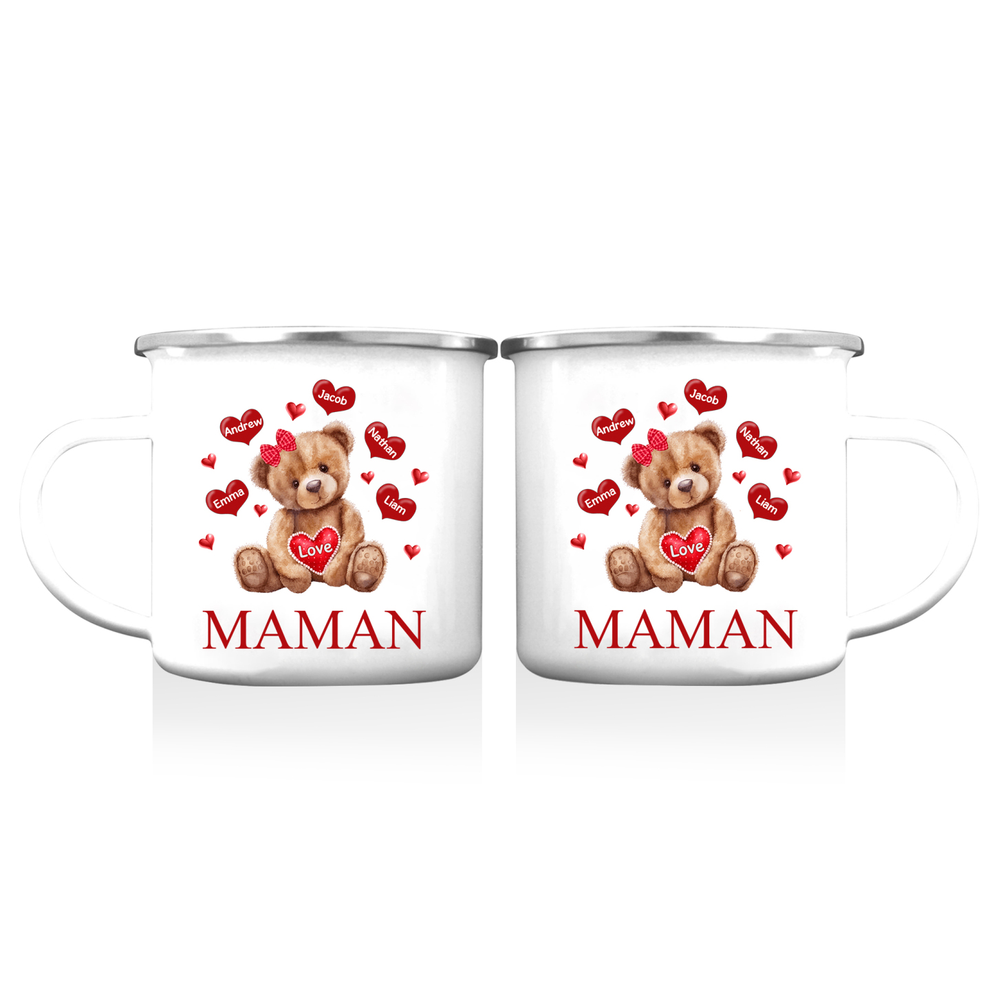 À Maman/Mamie - Tasse émaillée Ours 5 Prénoms Personnalisés