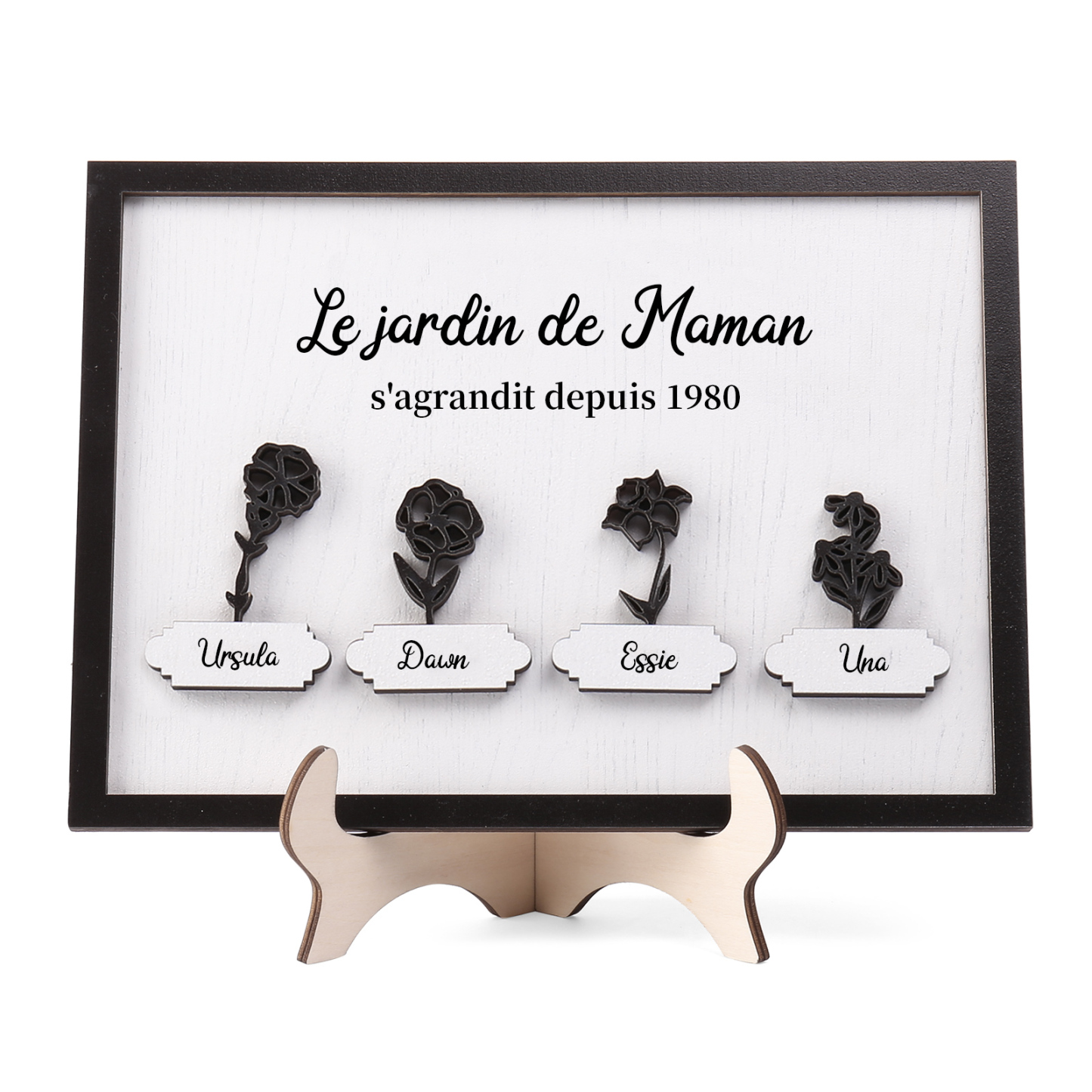 À ma Maman - Décoration en bois Fleurs 4 Prénoms Personnalisés avec Fleurs de naissance Ornement pour Famille