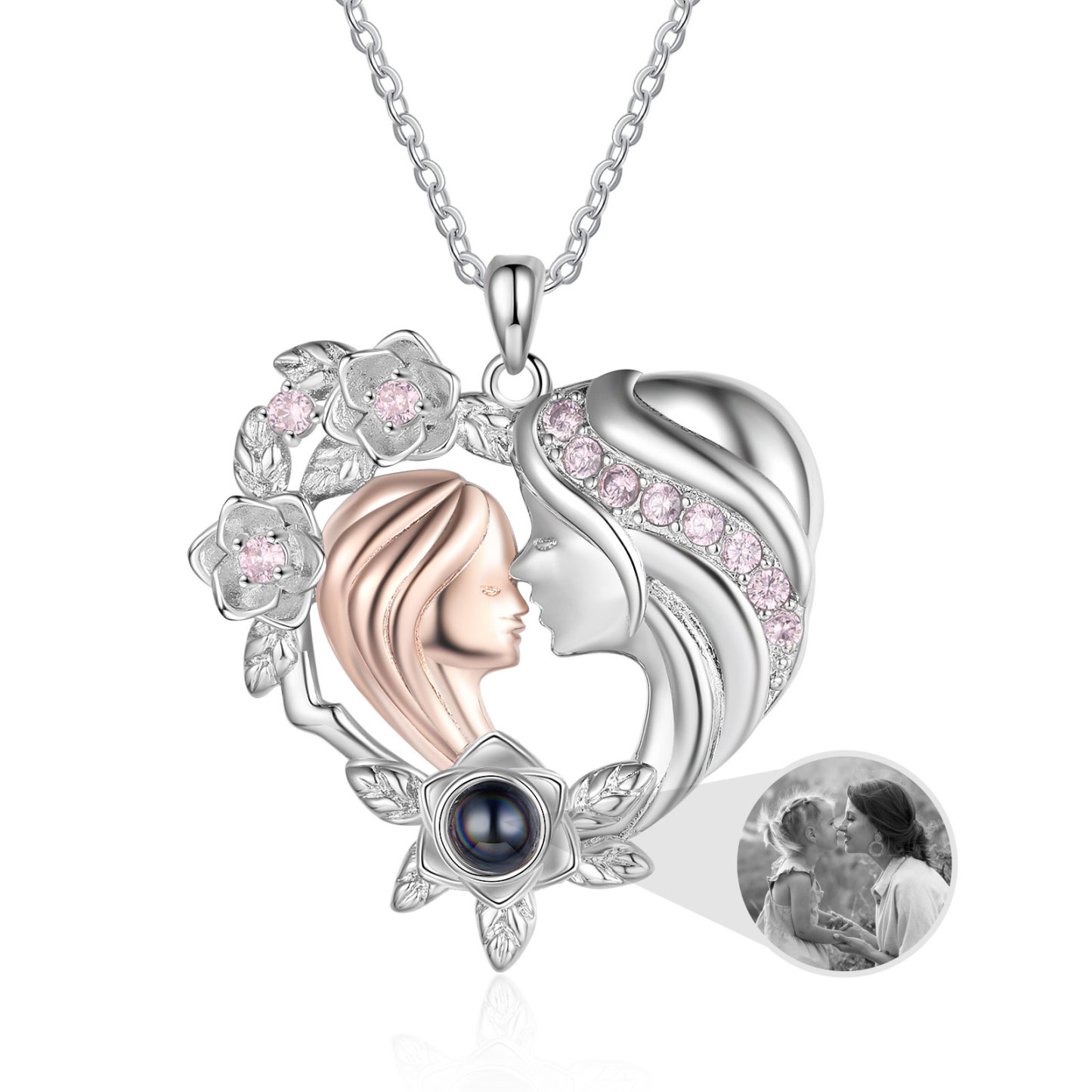 Jessemade FR Collier de projection avec photo en noir et blanc personnalisée collier mère et fille