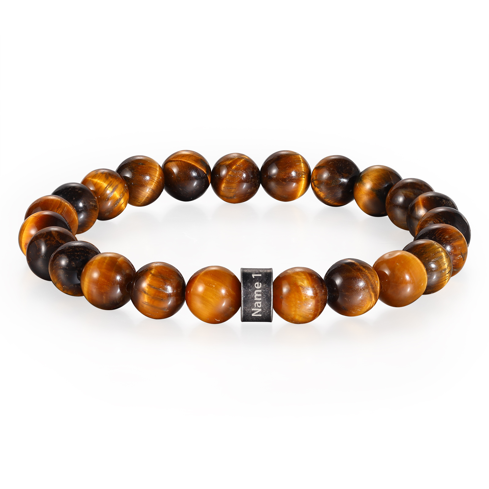 Bracelet d'Oeil de Tigre avec 1 Prénom Personnalisé pour Homme