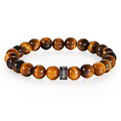 Bracelet d'Oeil de Tigre avec 1 Prénom Personnalisé pour Homme
