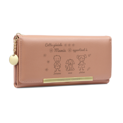 À Maman 3PCS Portefeuille Long Porte-Clés et Carte 3 Prénoms et Dessins Enfant Personnalisés avec 3 Breloques Enfant | Jessemade